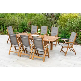 Merxx Acapulco Set 9-tlg. Doppelausziehtisch 180 x 100 cm natur/grau