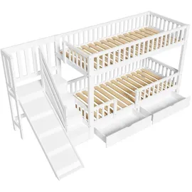 lanki international gmbh Etagenbett mit Rutsche 90 x 200 cm MDF und Massivholz weiß
