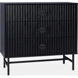 sweeek - Kommode Mit 3 Schubladen Im Geriffelten Holzlook, Schwarzen