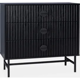 sweeek - Kommode Mit 3 Schubladen Im Geriffelten Holzlook, Schwarzen
