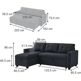 VitaliSpa Ecksofa Campina Anthrazit 226 x 161 cm L-Form