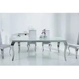 Barock Design Esstisch MODERN BAROCK 180cm weiß Edelstahl Esszimmertisch Opalglas Tischplatte - Silber