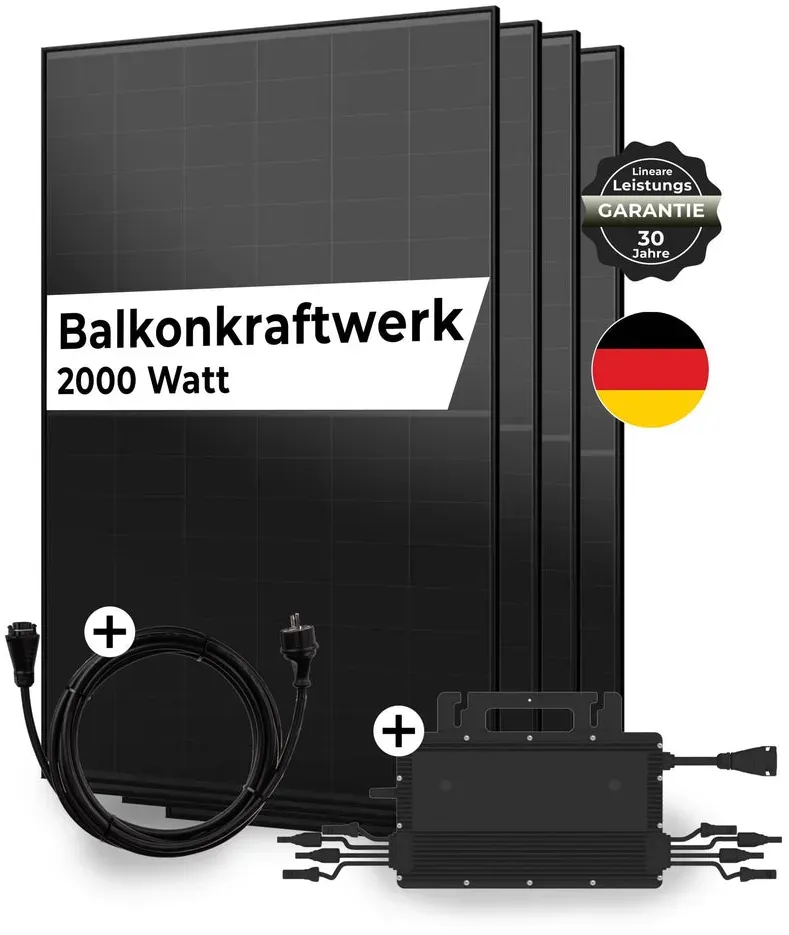 Sicatron 2000W Balkonkraftwerk - 4x 500W Bifazial - Hoymiles HMS-1600-4T - BC05 Kabel 5 Meter / Ohne Hoymiles DTU