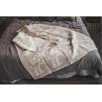 Ger3as Wendedecke Wolldecke Plaid 130 x 200 cm Warme Decke aus Schafwolle Decke Kuscheldecke Wolle Überwurf, Baumwolle Plaid oder Kuscheldecke für Sofa (Elch beige1)