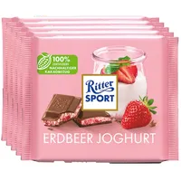 Ritter Sport Erdbeer Joghurt - Schokolade Erdbeere - 5 Tafeln je 100 Gramm