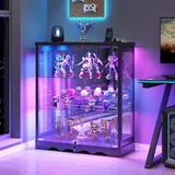 TAGELIER Glasvitrine Stehend mit LED Beleuchtung – Klein Vitrinenschrank mit Schloss und verstellbaren Regalen Sammlervitrine, 3-stufige Abschließbar Vitrine, Schwarz