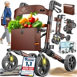 KESSER® Leichtgewicht Rollator faltbar mit Sitz, Griff, Tasche, schmal für Senioren Wohnung, Klappbar, Höhenverstellbar, Reflektoren   All Gelände Reifen Indoor-& Outdoor, Gehhilfe, Laufhilfe