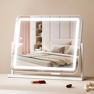 Vevor Hollywood Schminkspiegel mit Beleuchtung, Kosmetikspiegel mit 3 Farbbeleuchtungsmodi, Schminkspiegel mit LEDs & 5-facher Vergrößerung, USB, Smart-Touch-Steuerung, 360°-Drehbar, 547x447mm