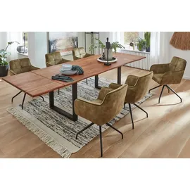 SAM Outillage Baumkantentisch Akazie nougatfarben 140 (220) x 90 cm Ansteckplatten schwarz Norina