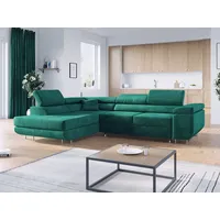 MKS Meble Ecksofa L-Form Couch mit Schlaffunktion und Verstellbare Kopfstützen - GUSTAW - Dunkelgrün - Links - dunkelgrün