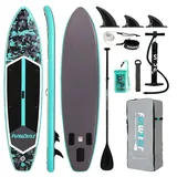 Funwater Aufblasbares SUP Board 350×84×15cm, Türkis &Grau Camouflage Motiv, hohe Stabilität, 205kg belastbar, 3 Flossen, komplettes Wassersport... - Türkis