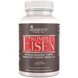 BIOMENTA Eisen Komplex – 120 Eisen Kapseln hochdosiert mit Vitamin C, Kupfer, Vitaminen A, K2, Folsäure, B-Vitaminen, Calcium, Kalium – vegan – Premiumqualität