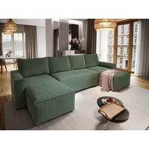 masseno Eckcouch Polyester U-Form mit Schlaffunktion 2-Sitzer Grün