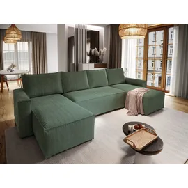 masseno Eckcouch Polyester U-Form mit Schlaffunktion 2-Sitzer Grün