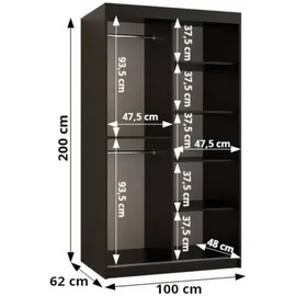 abiks möbel Schwebetürenschrank RIFLO WAVE 100 x 200 x 62 cm Schwarz