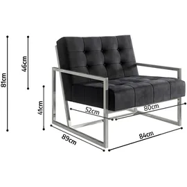 s-style möbel Loungesessel 84 x 81 x 89 cm Schwarz/Silber mit Polyetherschaumkern
