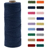 Makramee Garn 2mm, Makramee Garn Marineblau, Makramee Baumwollgarn 2mmx100m, Baumwollkordel Natur, Baumwoll Bastelschnur für Basteln Stricken Boho Deko DIY Handwerk Wandbehang Wohnzimmer Balkon