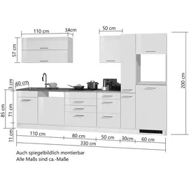 Held Küchenzeile Mailand 330 cm weiß hochglanz