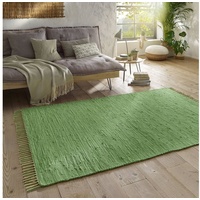 Teppich Flickenteppich TaraCarpet Sylt mit Fransen, TaraCarpet, rechteckig, Höhe: 5 mm, Wohnzimmer Schlafzimmer Küchenteppich nachhaltig grün 120x180 grün 120 cm x 180 cm x 5 mm
