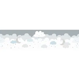 A.S. Création selbstklebende Bordüre mit Wolkenmotiv – 0,155 x 5,00 m – Grau, Blau, Weiß – moderne Kinderzimmer Borte Made in Germany – 403744