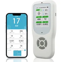 XIIW 10 in 1 Luftqualität Messgerät Melder, ndir WiFi Luftqualitätsmonitor mit AQI/CO2/PM1.0/PM2.5/PM10/HCHO/TVOC, Temperatur & Luftfeuchtigkeit, Tragbar