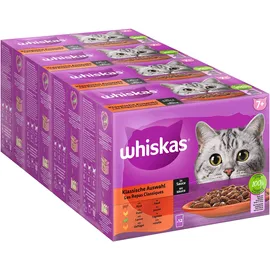 Whiskas 7+ Katzenfutter Klassische Auswahl in Sauce, 12x85g (4 Packungen) – Hochwertiges Nassfutter ab dem 7. Lebensjahr in 48 Portionsbeuteln