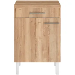 Unterschrank OPTIFIT "Lilly", braun (wildeiche, wildeiche, wildeiche), B:60cm H:90cm T:60cm, Spanplatte, Schränke, Breite 60 cm, 1 Tür, 1 Schubkasten