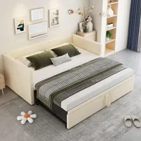 Gästebetten 90x200cm/180x200cm, mit ausziehbarem Schlafsofa, Lattenrost aus Holz, Polsterbett aus Samt - Beige