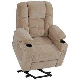 MCombo M MCombo Fernsehsessel mit Aufstehhilfe Elektrisch, 3 Motoren, Rückenlehne & Beinstütze Getrennt Verstellbar, Relaxsessel mit Liegefunktion bis 170° (Chenille, Beige)