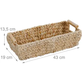 Relaxdays Aufbewahrungskorb geflochten aus Wasserhyazinthe mit Henkel 21 x 46 x 15 cm braun