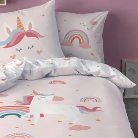 MTOnlinehandel Unicorn Regenbogen Rosa 135 x 200 cm + 80 x 80 cm