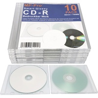 CD Rohlinge Bedruckbar Weiß Smart-Glossy CD-R 80min/700MB Inkjet Printable Weiß Glänzend - 10 Stück in CD Slimcase Transparent