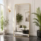 Arbor life 171x76cm Standspiegel mit abgerundeten Ecken, runden Ecken Ganzkörperspiegel mit Ständer, großer Fußboden Standspiegel hängend für Wohnzimmer und Schlafzimmer, Gold