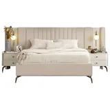JVmoebel Schlafzimmer-Set Weiße Schlafzimmer Polstergarnitur Doppelbett 2x Nachttische, (3-tlg., 3 tlg.Schlafzimmer Set (Bett + 2x Nachttische), Made in Europa weiß