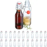 Relaxdays Glasflaschen, 24er Set, 250 ml, Bügelflaschen zum Befüllen, für Liköre & Öle, Bügelverschluss, transparent