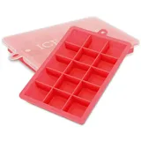Intirilife 2x Eiswürfelformen in ROT - 2er Set à 15 Fächer Eiswürfel Silikonformen mit Deckel - 18 x 13 x 2.5