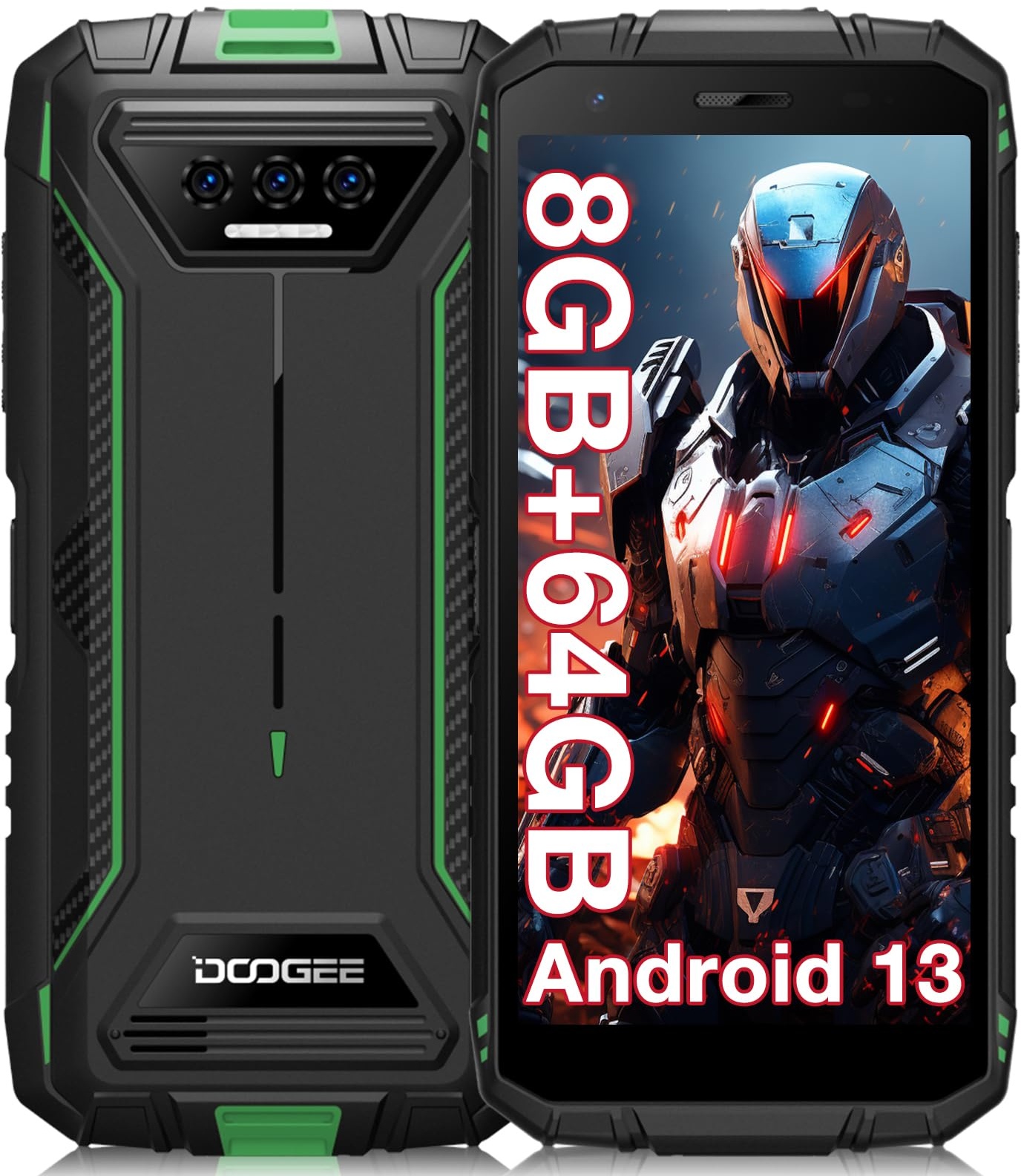 DOOGEE S41T Outdoor Handy Ohne Vertrag [2024], 6300 mAh, 8GB RAM+64GB/ 1TB Erweiterbar ROM, Android 13 Outdoor Smartphone 5,5 Zoll HD+ IP68/P69K, 13MP DREI Kameras, 4G Dual SIM NFC/OTG/GPS
