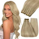 YoungSee Echthaar Tressen Blond 40 cm Tressen Extensions Echthaar Blond Tressen Echthaar Goldblond Strahnchen Remy Haare Echthaar Tressen Weave Extensions Echthaar Glatt Doppelt Tressen 100g #16/22