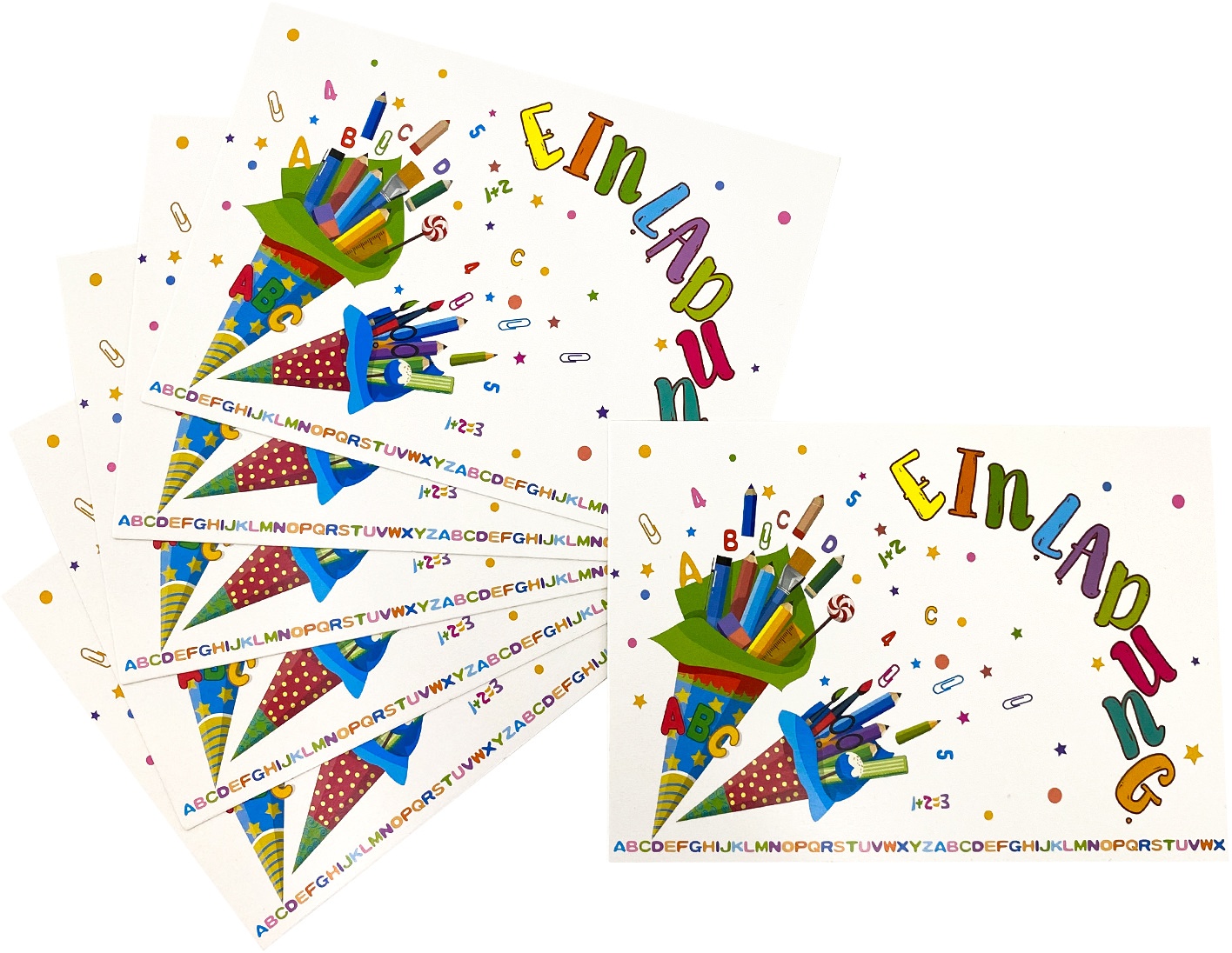 6 Einladungskarten für Schuleinführung Schulanfang Einschulung Schulbeginn Einladungen 10,5 x 15 cm