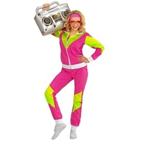 Widdmann Kostüm 80er Jahre Trainingsanzug pink, 80er Jahre Outfit in feinstem Neon-Zwirn rosa M