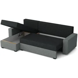 Fun Möbel Ecksofa Schlafsofa Sofa HEDVIG LUX Kunstleder/Stoff Weiß- Schwarz Ottomane Links