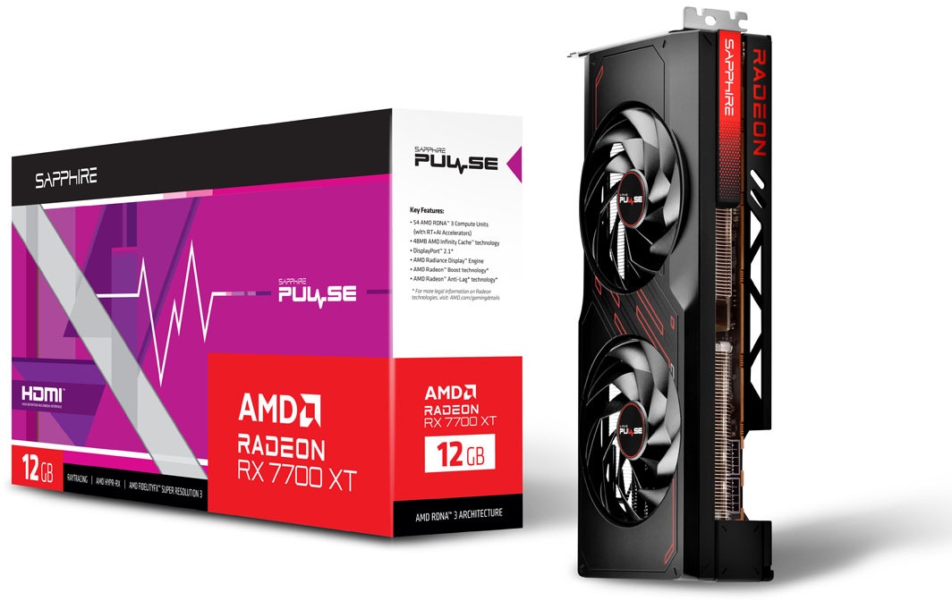 SAPPHIRE PULSE AMD Radeon RX 7700 XT Gaming Grafikkarte - 12GB GDDR6, 1x HDMI, 3x DP