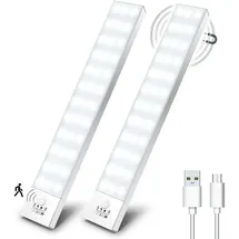 OUILA Schrankbeleuchtung LED mit Bewegungsmelder 2 Stück Schranklicht Schrankleuchte Led Leiste Batterie USB Wiederaufladbar Unterbauleuchte Küche für Kleiderschrank, Treppe, Kofferraum, RV