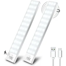 OUILA Schrankbeleuchtung LED mit Bewegungsmelder 2 Stück Schranklicht Schrankleuchte Led Leiste Batterie USB Wiederaufladbar Unterbauleuchte Küche für Kleiderschrank, Treppe, Kofferraum, RV