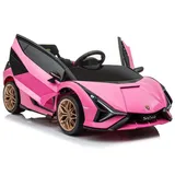 TPFLiving Elektro-Kinderauto Lamborghini Sian - Motor: 2 x 12 V - Akku: 1 x 12 Volt/7Ah, Belastbarkeit 40 kg, Kinderauto - Elektroauto mit Ledersitz und Sicherheitsgurt - pink/rosa rosa