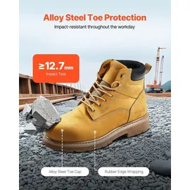 Vevor Arbeitsstiefel mit Stahlkappe, US-Größe 12, Arbeitsschuhe für Herren, Sicherheitsschuhe, leichte und atmungsaktive Herrenstiefel mit Gummisohle für Industrie und Bau, Braun Gelb