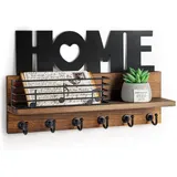 Schlüsselbox aus Holz mit 6 Haken, retro - Wandhalterung mit Ablage für Schlüssel & Briefe - Vintage Organizer für den Eingangsbereich