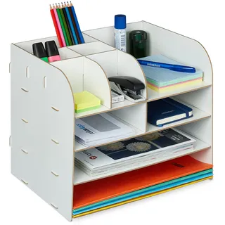 Relaxdays Schreibtisch Organizer mit Ablagefächern weiß