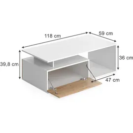 Vicco Couchtisch Roland, Weiß/Goldkraft Eiche, 118 x 59 cm