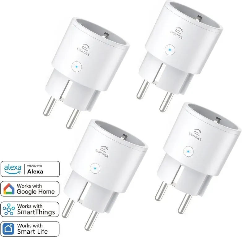 EIGHTREE 4er Pack Smart WLAN Steckdose, WiFi Steckdose mit Strommessung, Sprachsteuerung & Timer, Smart Home funktioniert mit Alexa & Google Home, TÜV Zertifiziert